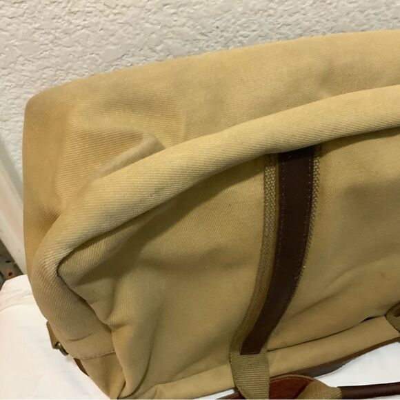 LL BEAN KHAKI CANVAS BROWN LEATHER 18" OVERNIGHT DUFFLE/SHOULDER BAG / C… - Picture 5 of 15